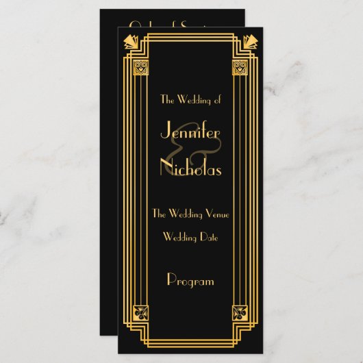 Grote jaren 1920 Art Deco Geïnspireerd Wedding Pro Programmakaart (Voorkant / Achterkant)