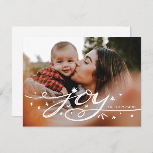 Grote Joy Hand Lettered Photo Holiday Briefkaart (Voorkant / Achterkant)
