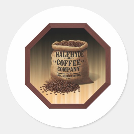 Grote jutezak met label voor Halfhyde Coffee Co (Voorkant)