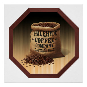 Grote jutezak met label voor Halfhyde Coffee Co Perfect Poster