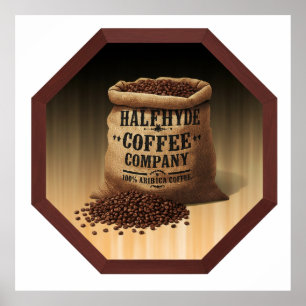 Grote jutezak met label voor Halfhyde Coffee Co Poster