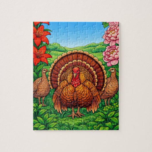 Grote kalkoen bloemenveld legpuzzel (Verticaal)