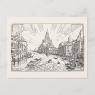 Grote Kanaal van Venetië Vintage Art Deco Potloods Briefkaart