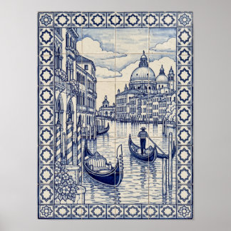 Grote Kanaal Venetië Blauwe Portugese Azulejo Kuns Poster