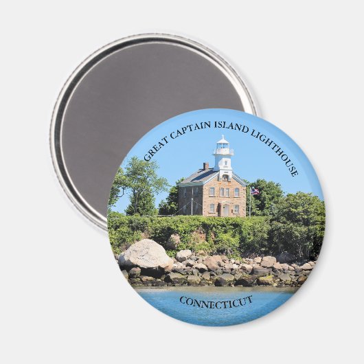Grote Kapitein Island Lighthouse, CT Round Magnet (Voorkant / Achterkant)