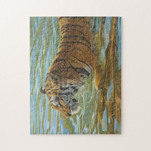 Grote kat-acrylverf in tijger zwemmen legpuzzel (Verticaal)