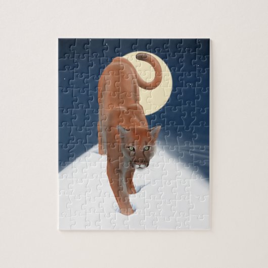 grote kat in de wintersneeuw - bergachtige leeuw legpuzzel (Verticaal)