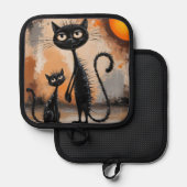 Grote Kat Kleine Kat Halloween Pannenlap (Voorkant / Achterkant)