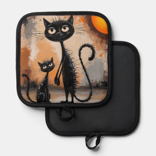 Grote Kat Kleine Kat Halloween Pannenlap (Voorkant / Achterkant)