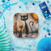 Grote Kat Kleine Kat Halloween Papieren Bordje (Feest)