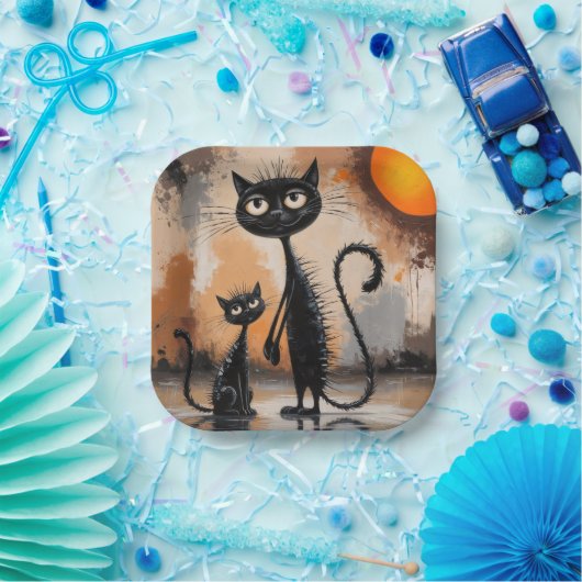 Grote Kat Kleine Kat Halloween Papieren Bordje (Feest)