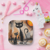 Grote Kat Kleine Kat Halloween Papieren Bordje (Feest)