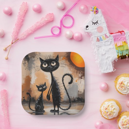 Grote Kat Kleine Kat Halloween Papieren Bordje (Feest)