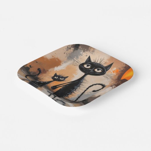 Grote Kat Kleine Kat Halloween Papieren Bordje (Gebogen)