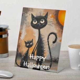Grote Kat Kleine Kat Halloween Reclamebord Met Voetstuk
