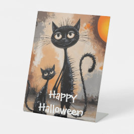 Grote Kat Kleine Kat Halloween Reclamebord Met Voetstuk