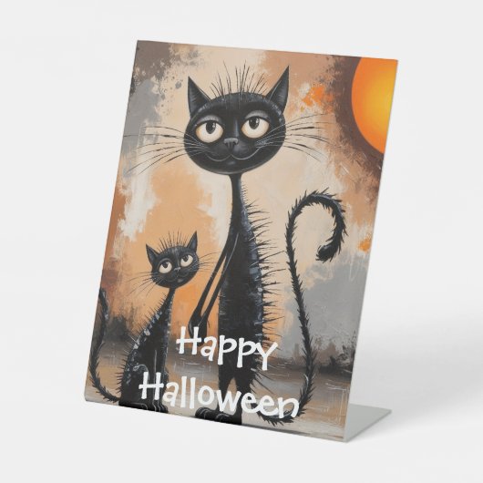 Grote Kat Kleine Kat Halloween Reclamebord Met Voetstuk (Voorkant)
