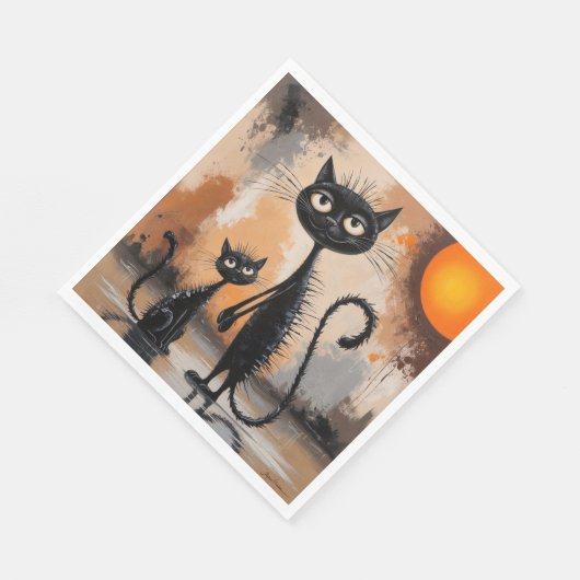 Grote Kat Kleine Kat Halloween Servet (Hoek)