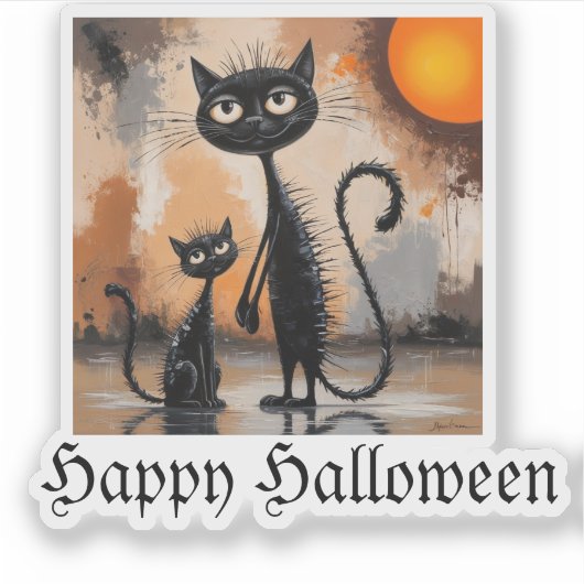 Grote Kat Kleine Kat Halloween Sticker (Voorkant)