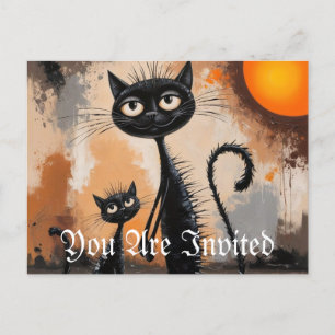 Grote Kat Kleine Kat Halloween Uitnodiging Briefkaart