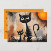 Grote Kat Kleine Kat Halloween Uitnodiging Briefkaart (Voorkant / Achterkant)