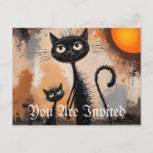 Grote Kat Kleine Kat Halloween Uitnodiging Briefkaart (Voorkant)