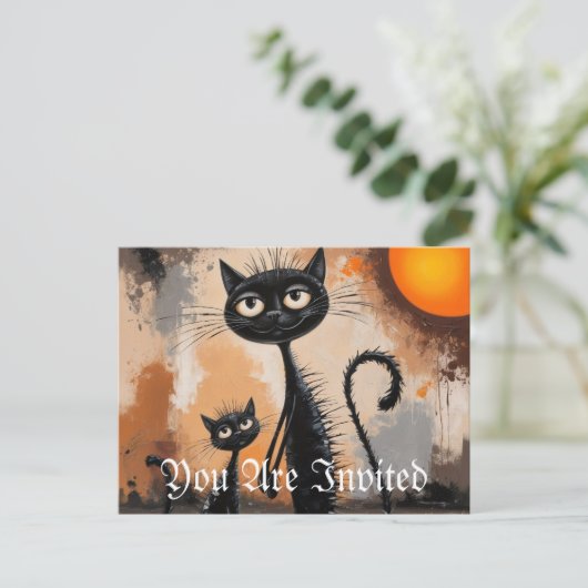 Grote Kat Kleine Kat Halloween Uitnodiging Briefkaart (Staand voorkant)