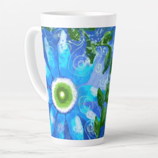 Grote keramische latte Mok bloemenblauw groen Blau (Linkerhoek)