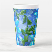 Grote keramische latte Mok bloemenblauw groen Blau (Voorkant)