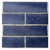 Grote keramische tegel met donkerblauw faux-bakste tegeltje (Voorkant)