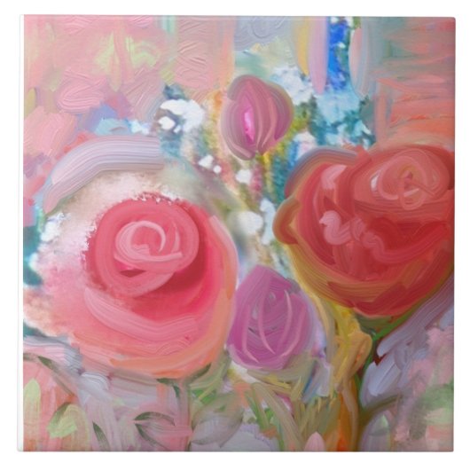 Grote keramische Tegel, prachtige originele bloeme Tegeltje (Voorkant)