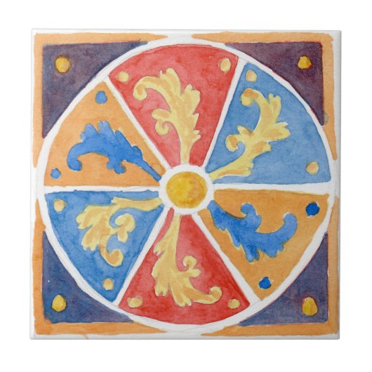 Grote keramische tegel Siciliaanse stijl "Erice" p Tegeltje (Voorkant)