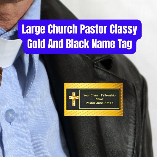 Grote kerk pastor Classy goud en zwart Naambadge