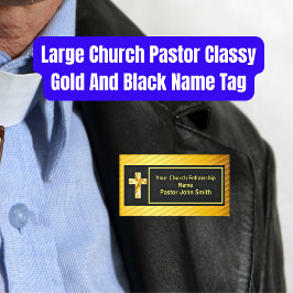 Grote kerk pastorklassieke gouden en zwarte  naambadge