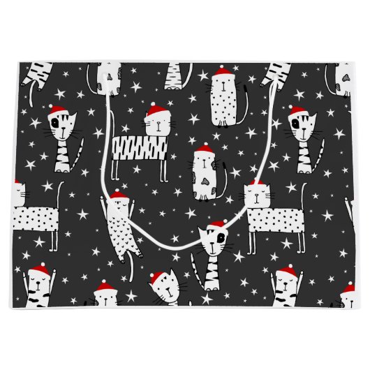 Grote Kerst Katten Gift Bag Groot Cadeauzakje (Voorkant)
