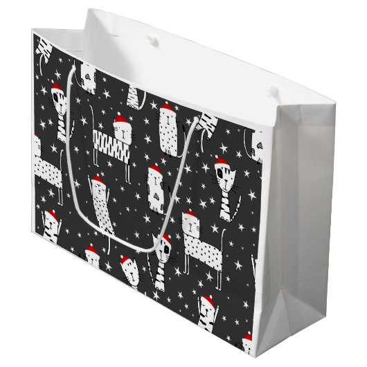 Grote Kerst Katten Gift Bag Groot Cadeauzakje (Voorkant Gekanteld)