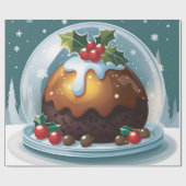 Grote kerst pudding onder glazen koepel cadeaupapier (Vlak)