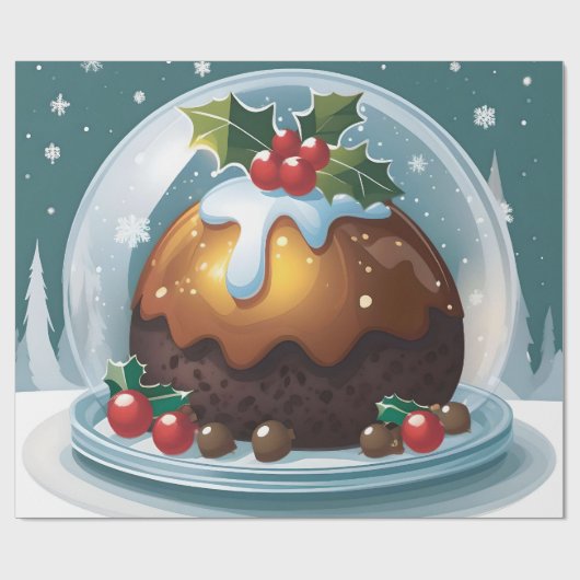 Grote kerst pudding onder glazen koepel cadeaupapier (Vlak)