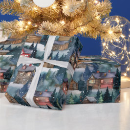 Grote Kerst Winter Cabins Waterverf Cadeaupapier