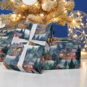 Grote Kerst Winter Cabins Waterverf Cadeaupapier