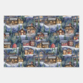 Grote Kerst Winter Cabins Waterverf Inpakpapier Vel (Voorkant 3)