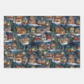Grote Kerst Winter Cabins Waterverf Inpakpapier Vel (Voorkant 2)