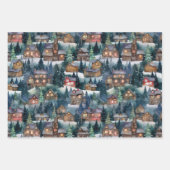 Grote Kerst Winter Cabins Waterverf Inpakpapier Vel (Voorkant)