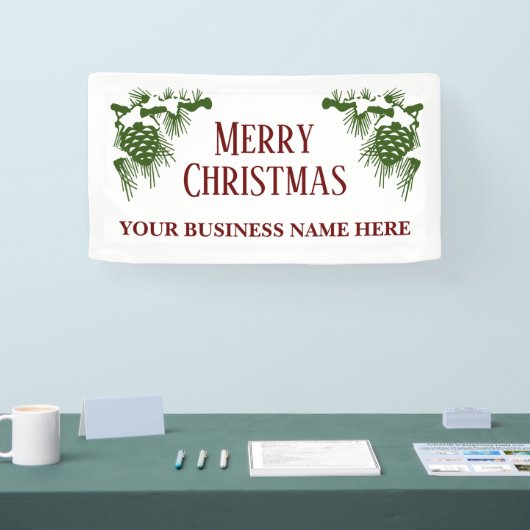 Grote kerstbanner met sneeuw bedekte pinecones spandoek (Beurs)