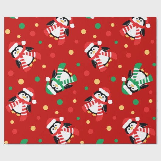 Grote kerstpinguins Cute Childrens Red Cadeaupapier (Vlak)