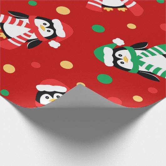 Grote kerstpinguins Cute Childrens Red Cadeaupapier (Hoek)