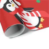 Grote kerstpinguins Cute Childrens Red Cadeaupapier (Rol Hoek)