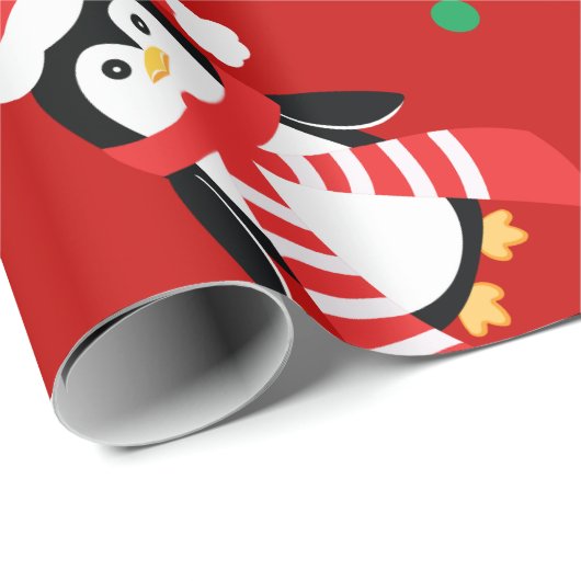 Grote kerstpinguins Cute Childrens Red Cadeaupapier (Rol Hoek)