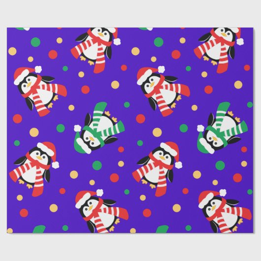 Grote kerstpinguïns Kind Paars Cadeaupapier (Vlak)