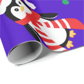 Grote kerstpinguïns Kind Paars Cadeaupapier (Rol Hoek)